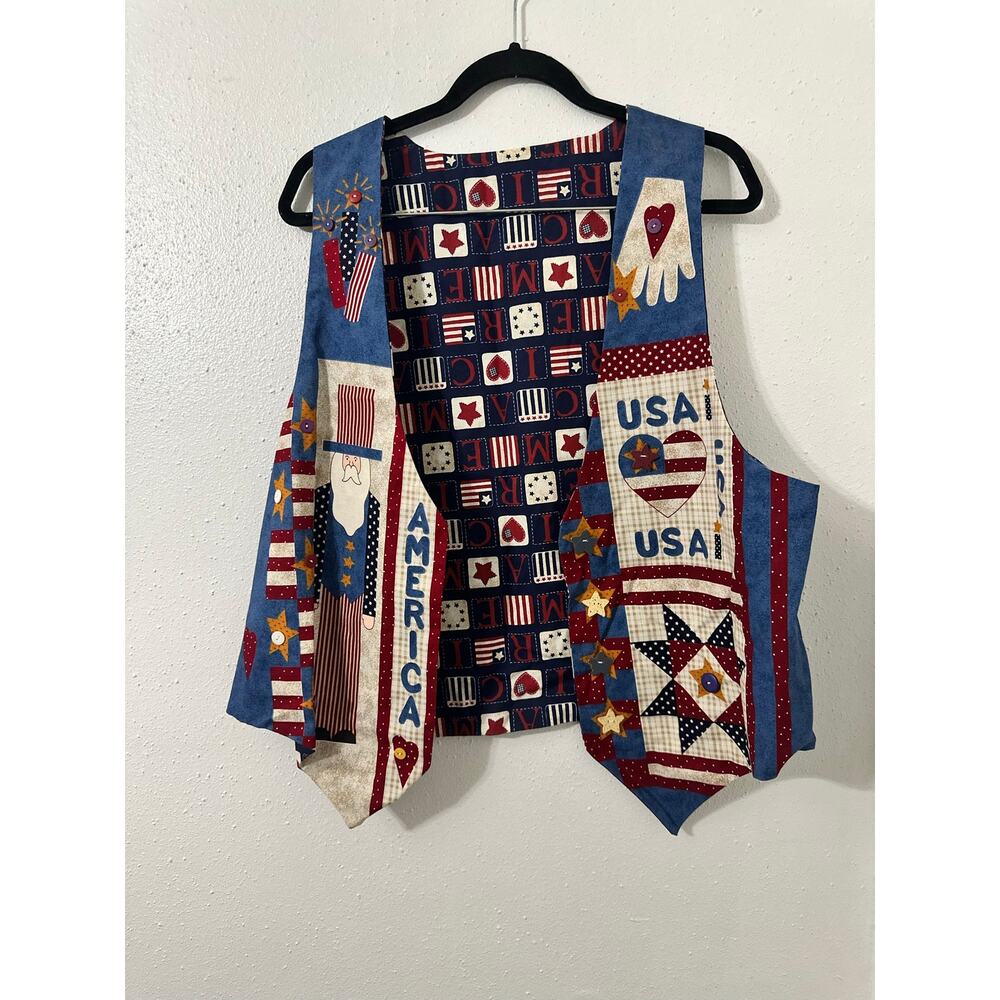 Patriotic 4th of July patchwork vest M-L